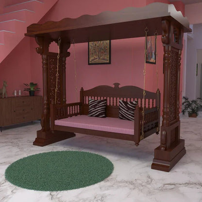 Solid teak wood handmade swing jhula with vintage dark finish
