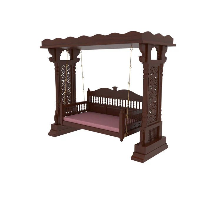 Handcrafted teak wood wooden swing with cushion