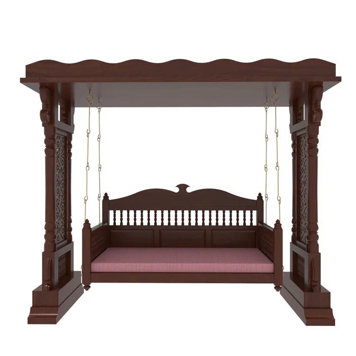 Handmade solid wood jhula with cushioned seating