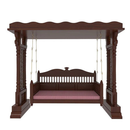 Handmade solid wood jhula with cushioned seating