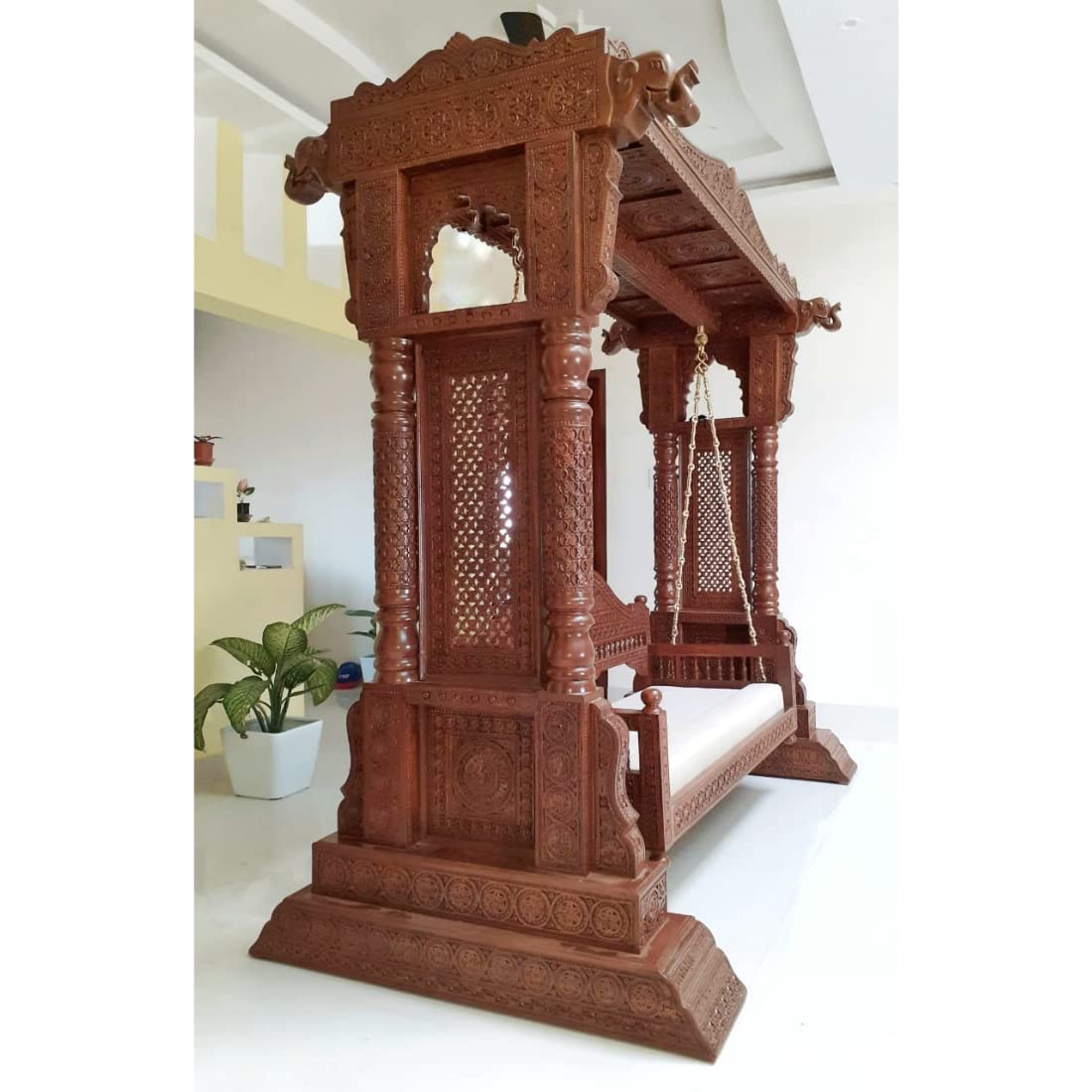 Handcrafted teak wood Jhula with sturdy wooden stand