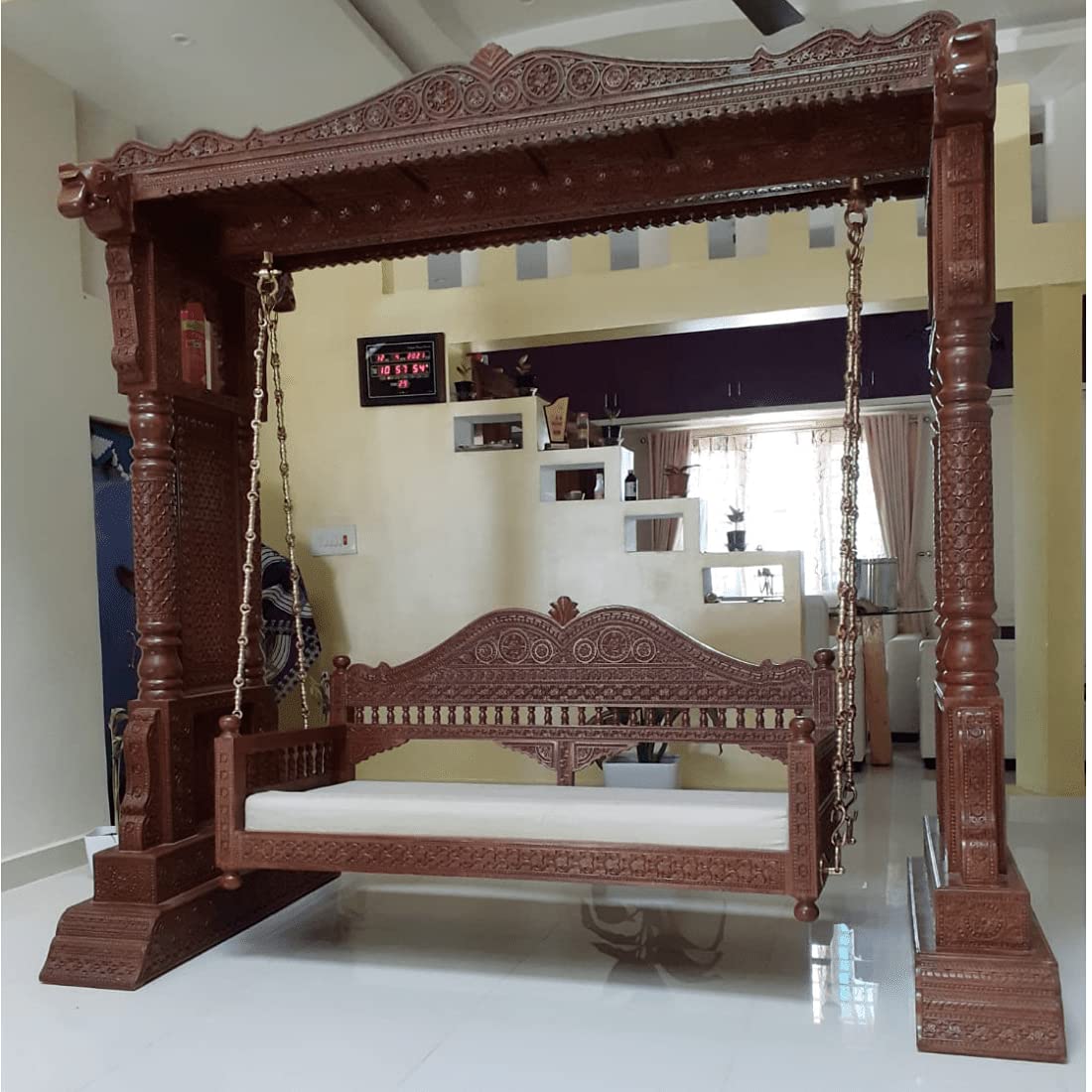 Walnut and honey finish teak wood swing for home