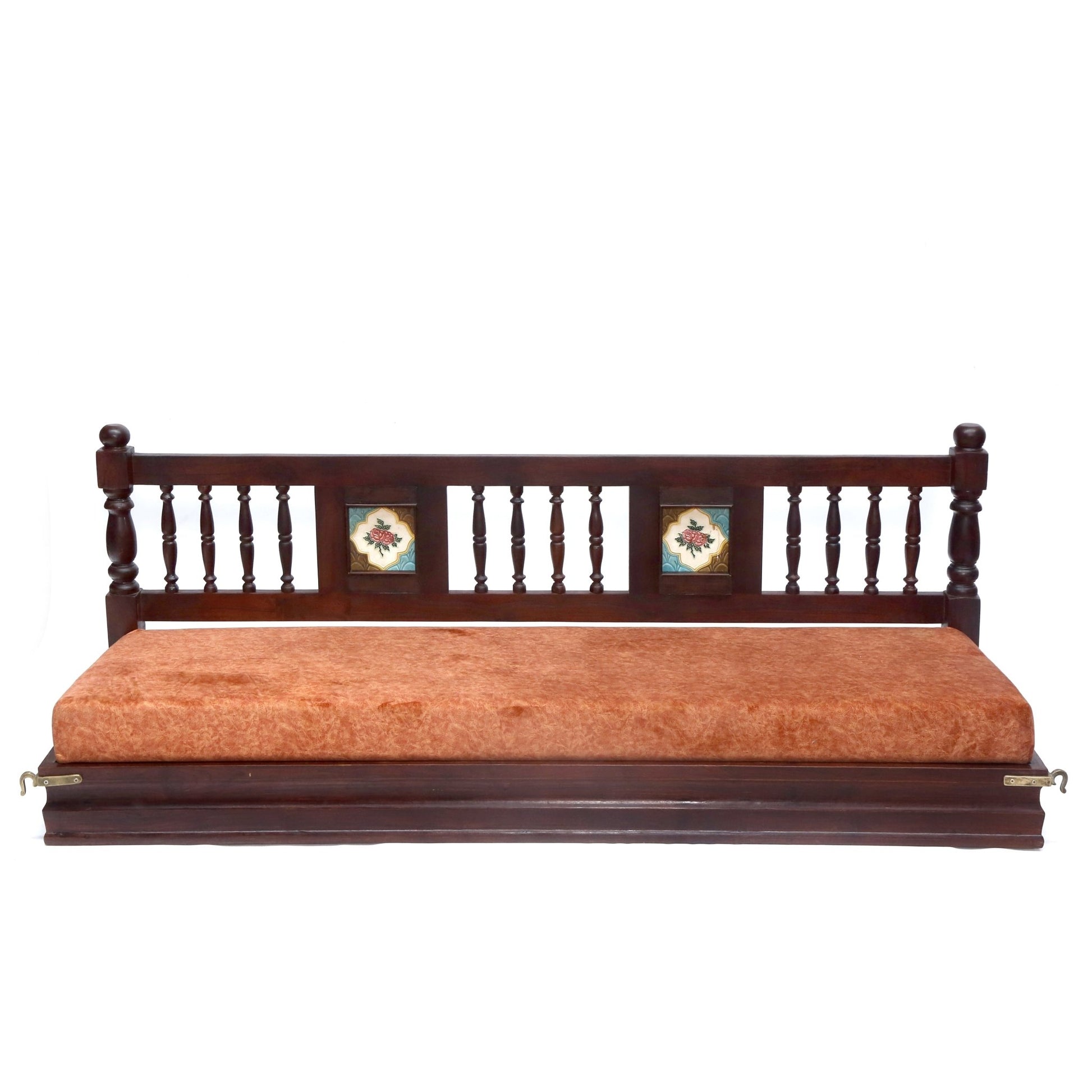 Handmade traditional wooden jhula with ceramic tile detailing