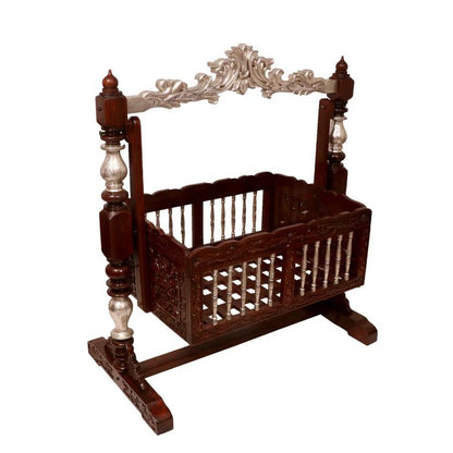 Premium teak wood baby cradle with sturdy wooden construction