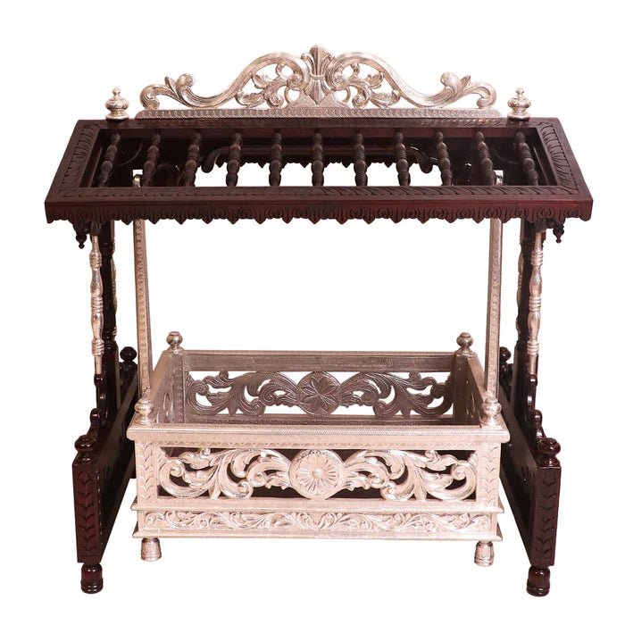 Handcrafted wooden baby cradle made from teak wood