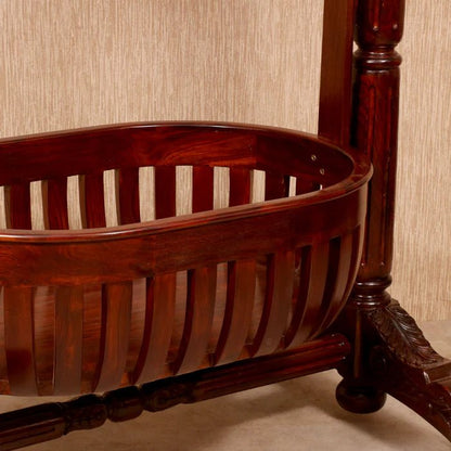 Large handcrafted teak wood baby cradle for nursery