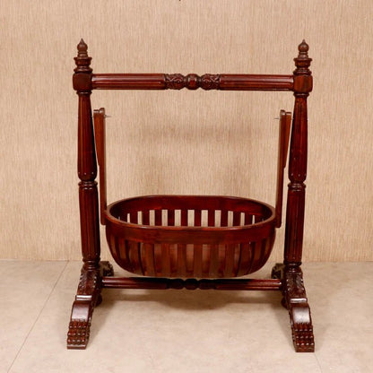 Handcrafted teak wood baby crib with spacious cradle