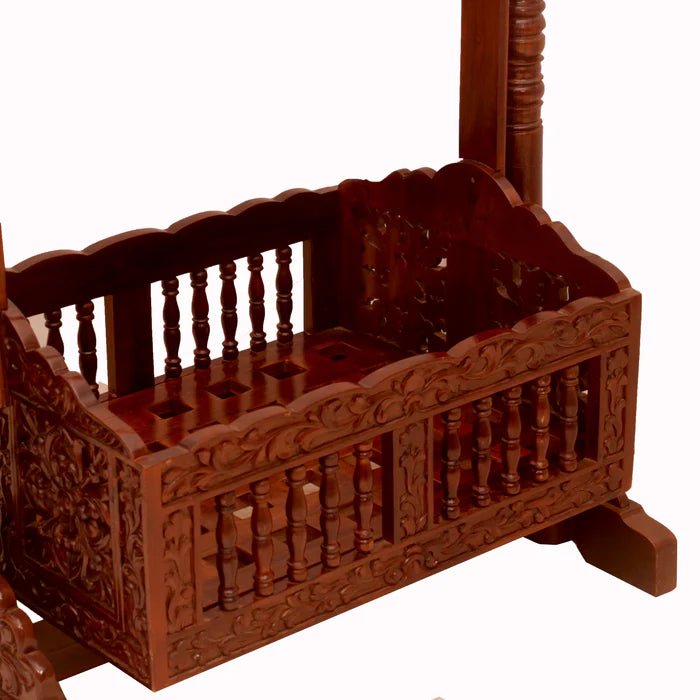 Handmade teak wood baby cradle with sturdy wooden construction