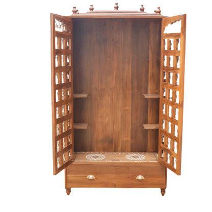 72 inch wooden mandir with South Indian Kollam artwork
