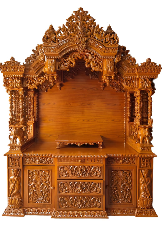 Super large wooden pooja mandir for home with traditional Indian temple design