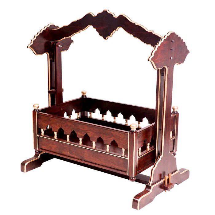 Classic acacia wood cradle for a natural nursery interior
