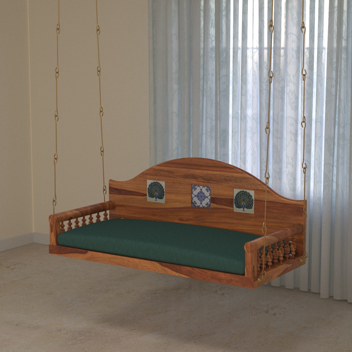 Sheesham wood antique tiled jhula for home