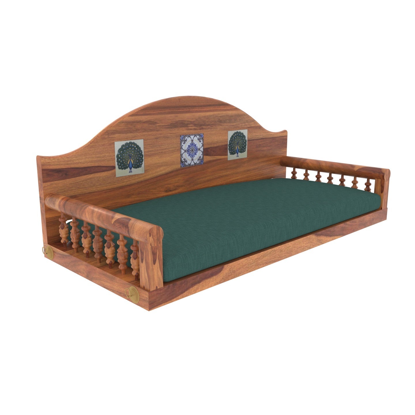 Handmade wooden swing with traditional tile detailing