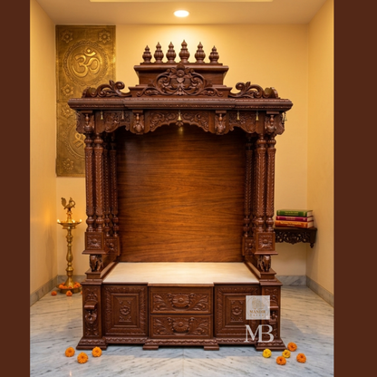 Handcrafted wooden pooja mandir for home with traditional carved design