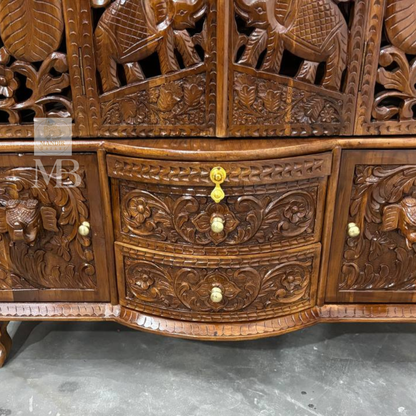 Wooden Hindu home temple cabinet with storage compartments