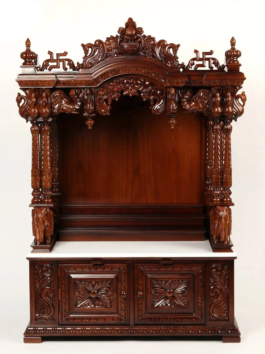 Handcrafted wood and marble pooja mandir for home