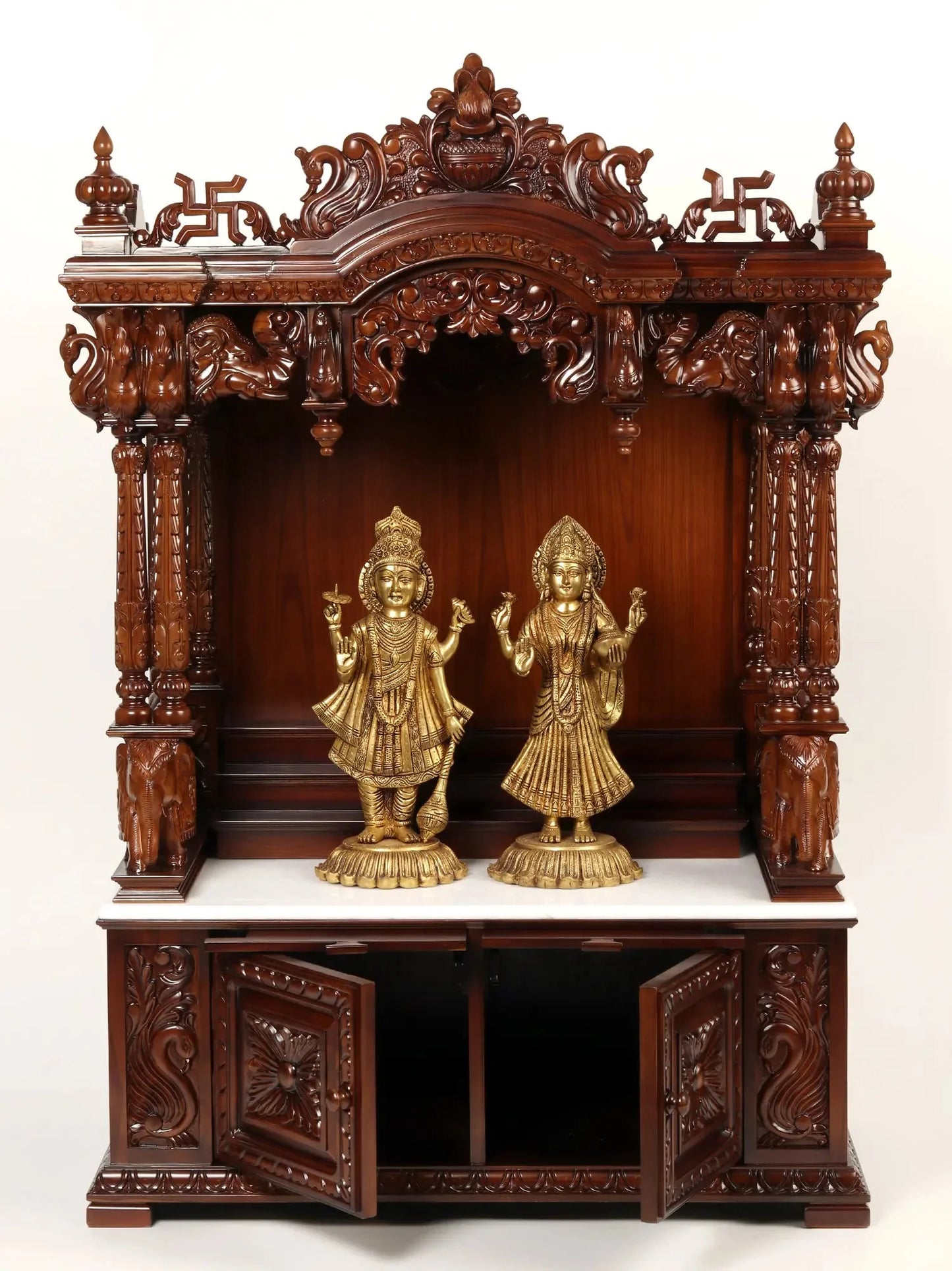 Handcrafted wood and marble pooja mandir for home