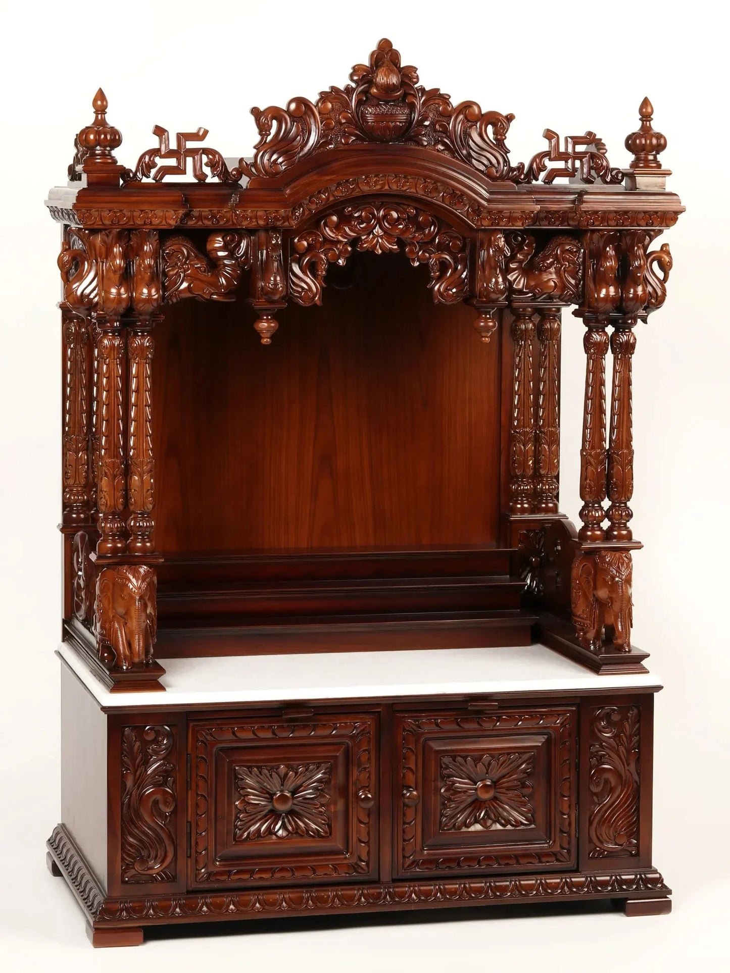 Handcrafted wood and marble pooja mandir for home
