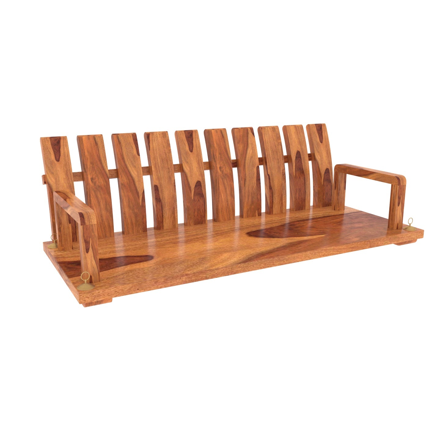Handcrafted striped wooden swing with traditional design