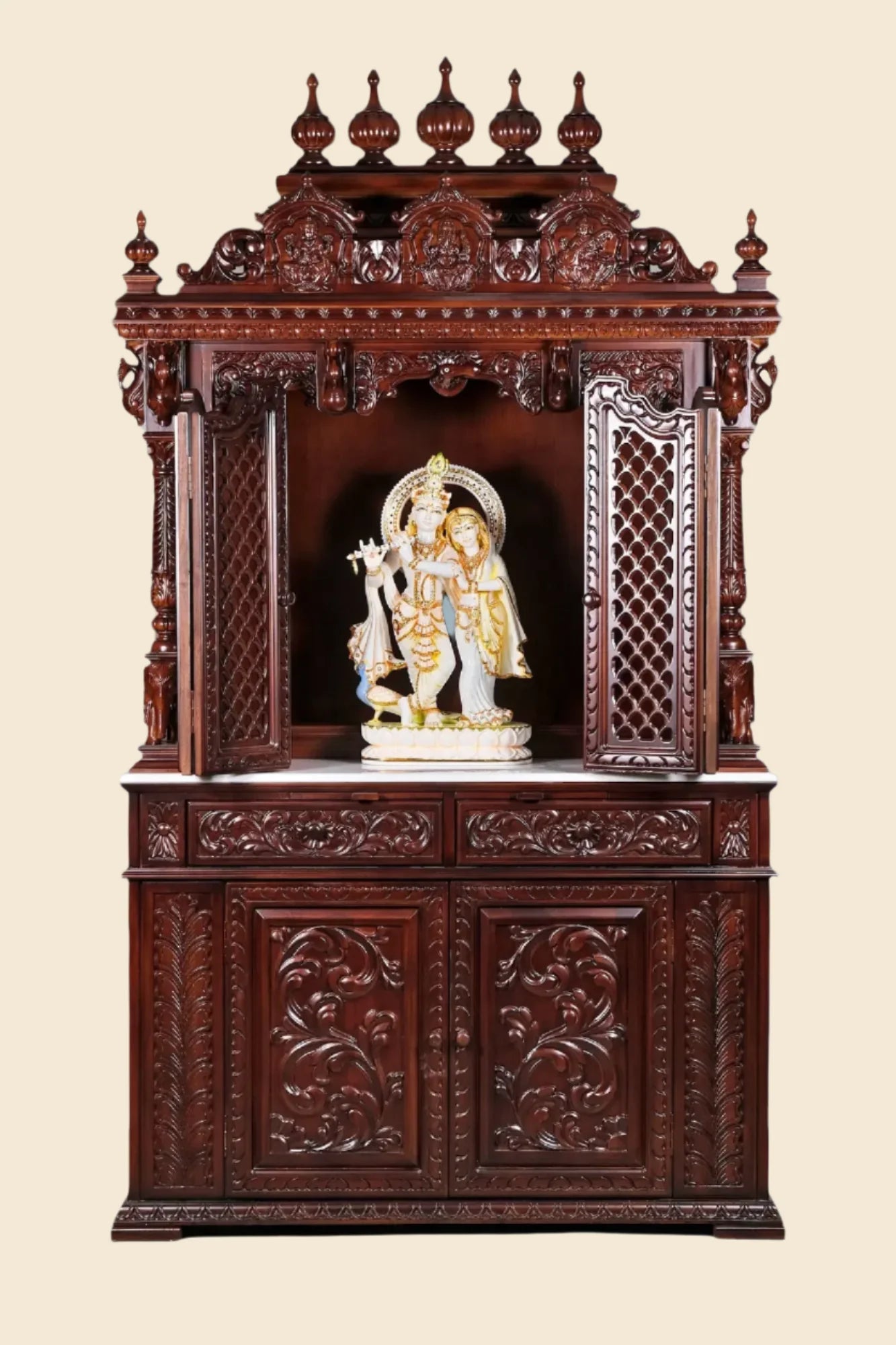Traditional wooden home temple with spacious prayer platform