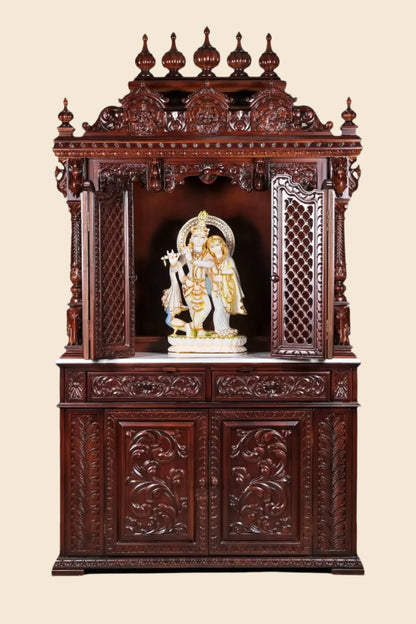 Traditional wooden home temple with spacious prayer platform