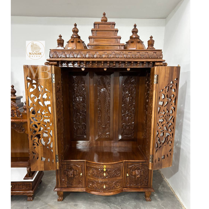 Large wooden home temple with multiple storage drawers