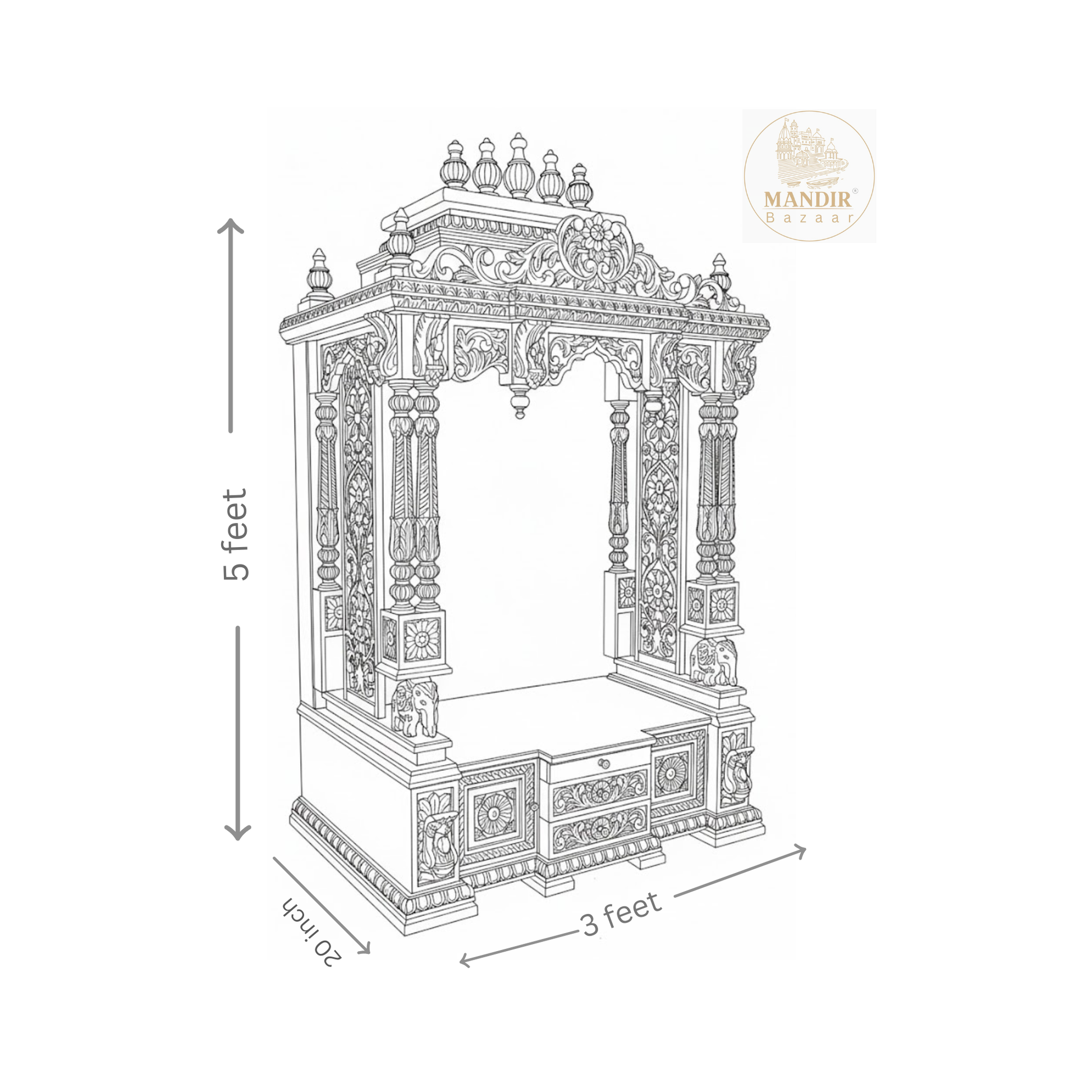 Luxury dark brown wooden pooja temple with traditional craftsmanship