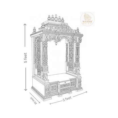 Luxury dark brown wooden pooja temple with traditional craftsmanship