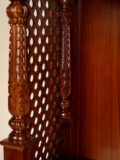 Large floor standing wooden pooja temple with sacred carvings