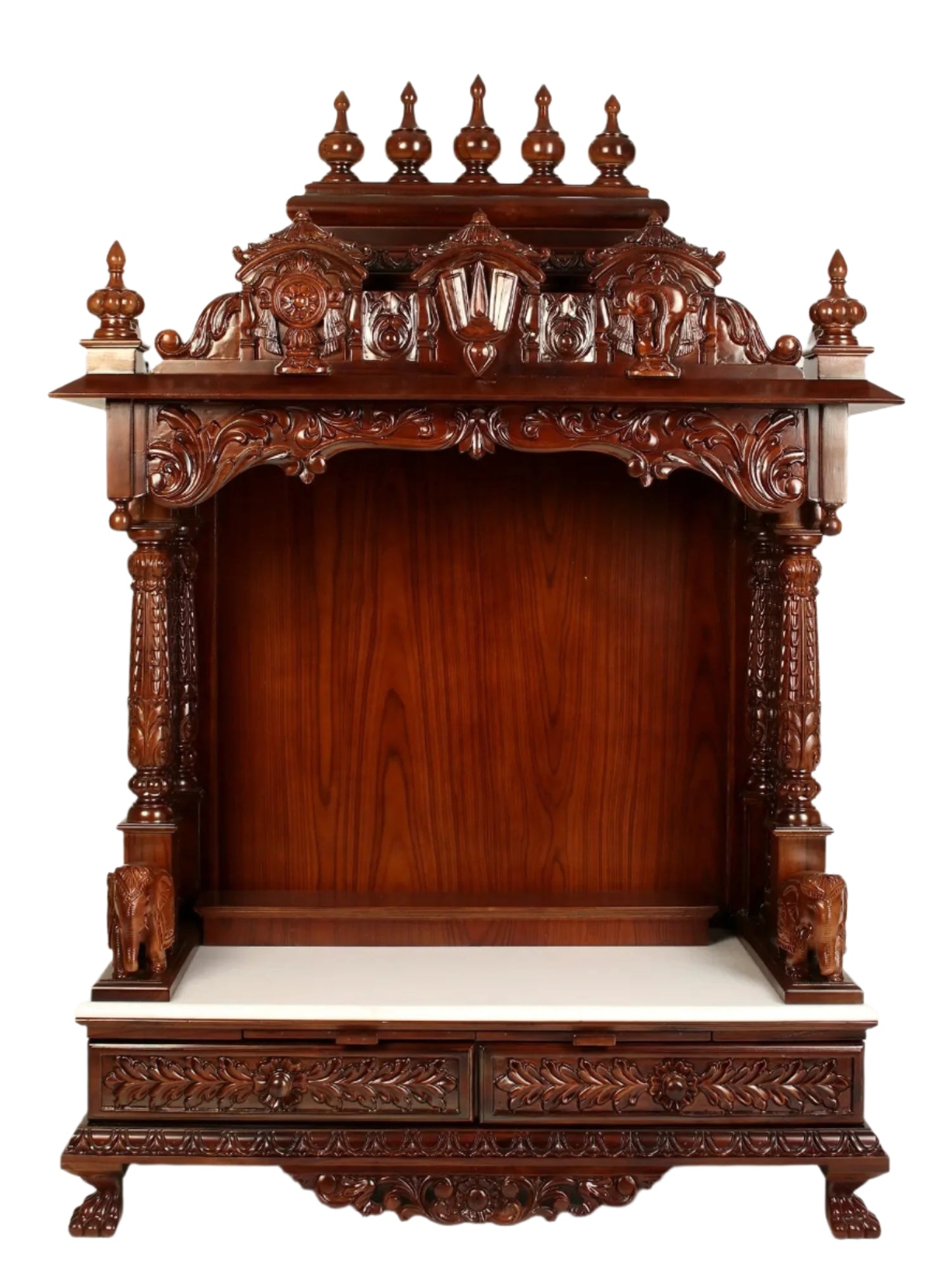Large Vaishnava wooden pooja mandir with traditional carvings