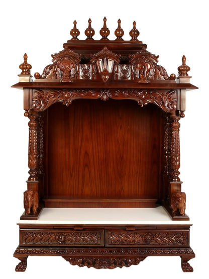 Large Vaishnava wooden pooja mandir with traditional carvings