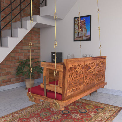 Sheesham or Acacia red upholstered wooden swing