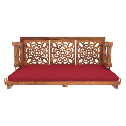 Vintage red carved wooden swing for home