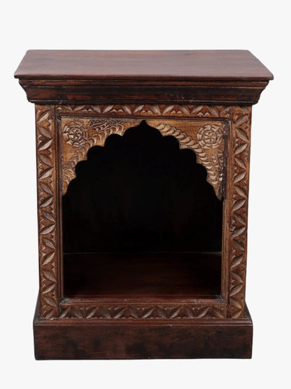 Vintage wooden pooja mandir with traditional temple craftsmanship