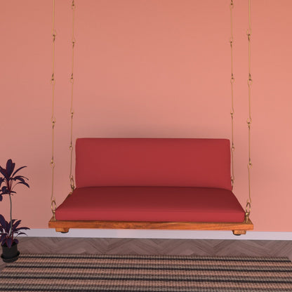 Vintage upholstered wooden swing with velvet cushion seat