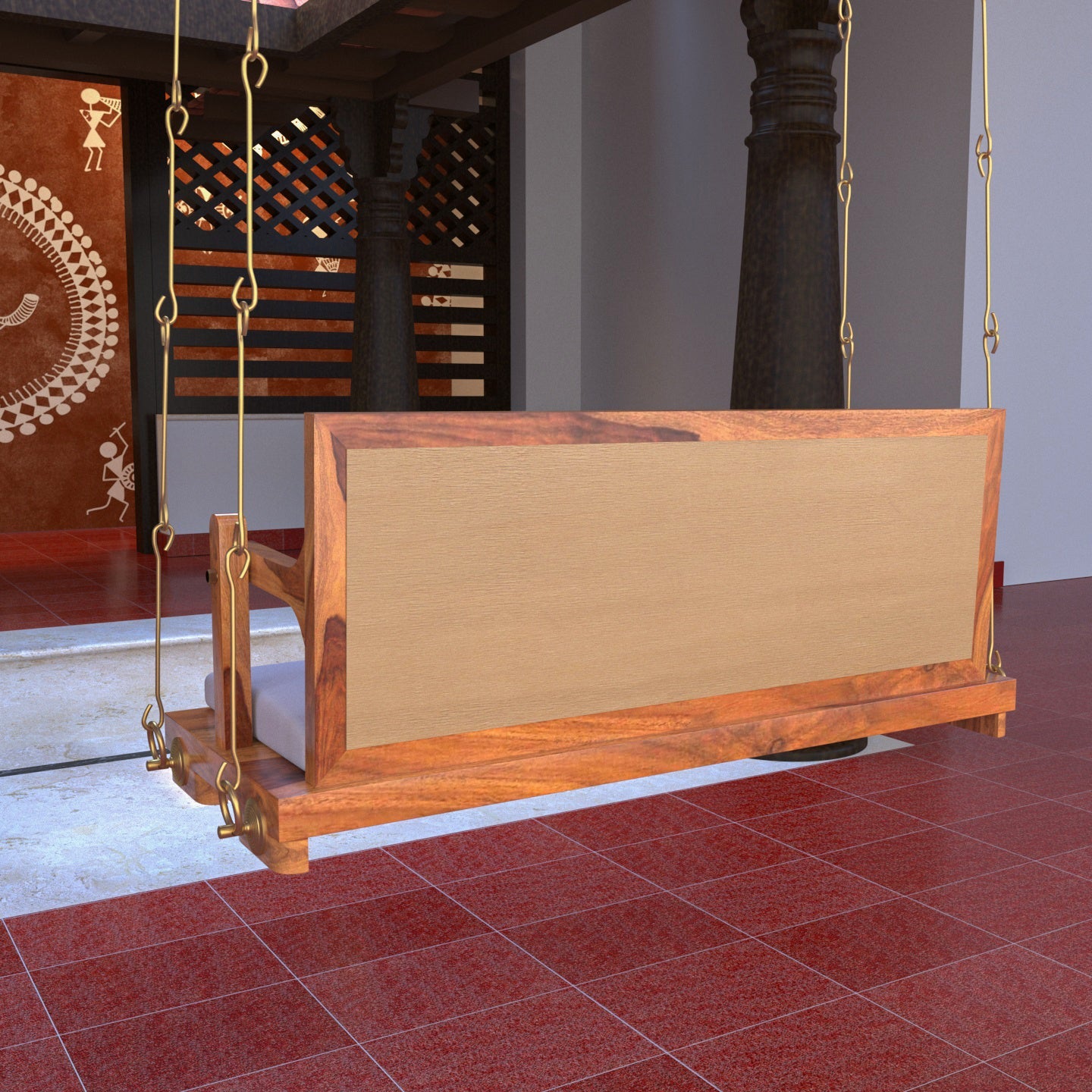 Sheesham or Acacia upholstered wooden swing