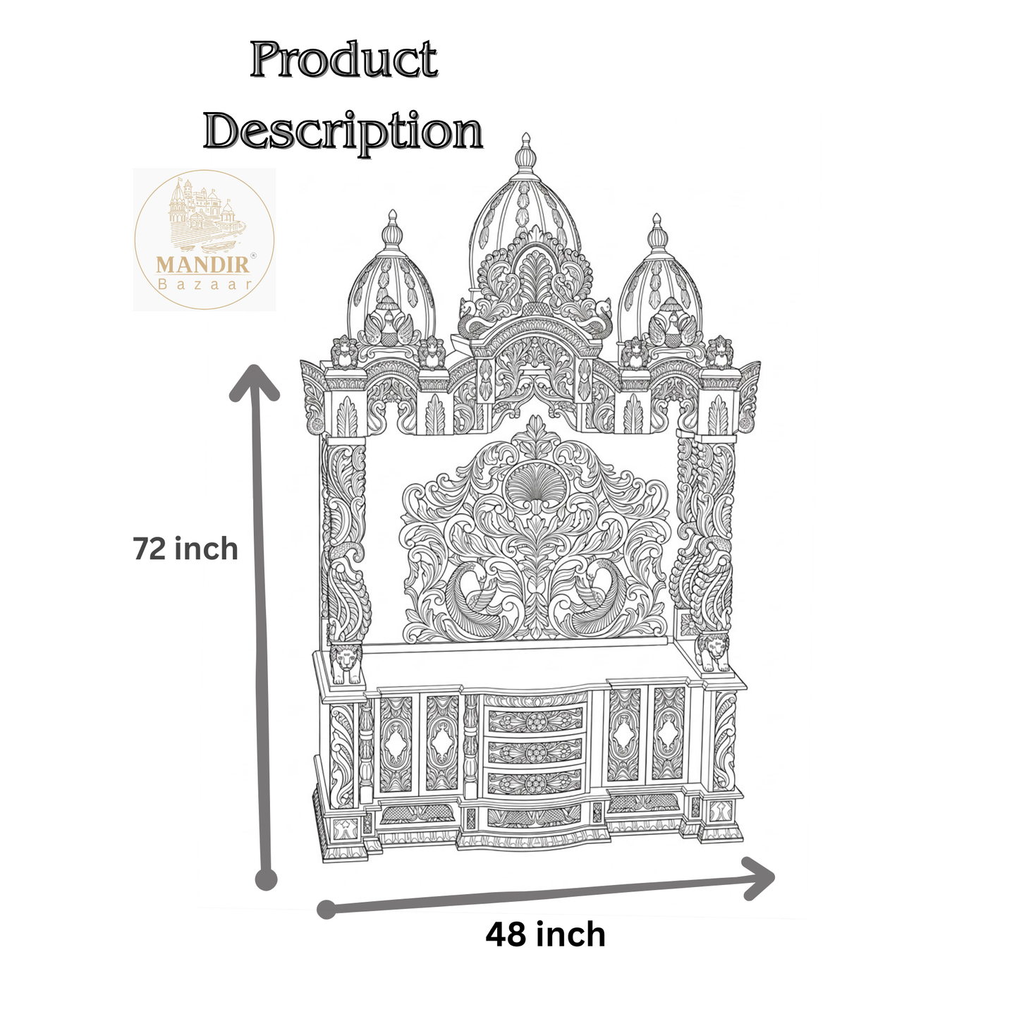 Handcrafted white and gold mandir with intricate floral carvings