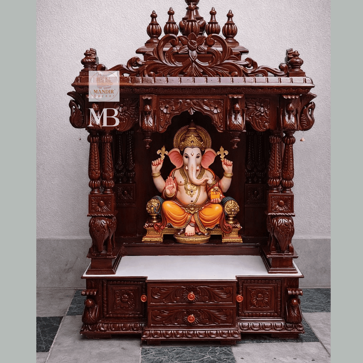 Wooden pooja mandir dimensions showing 48 inch height and 30 inch length