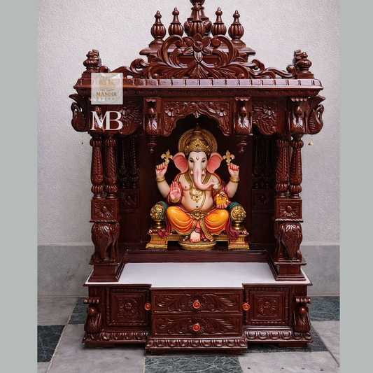Wooden pooja mandir dimensions showing 48 inch height and 30 inch length