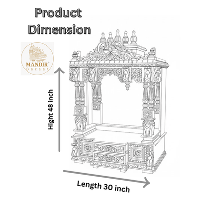 Wooden pooja mandir dimensions showing 48 inch height and 30 inch length