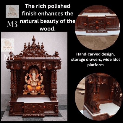 Wooden pooja mandir dimensions showing 48 inch height and 30 inch length