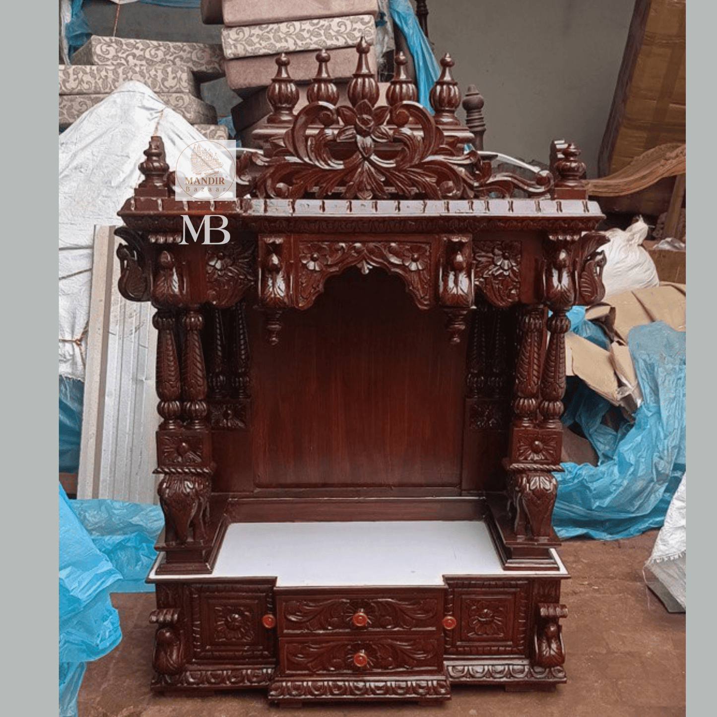 Wooden pooja mandir dimensions showing 48 inch height and 30 inch length
