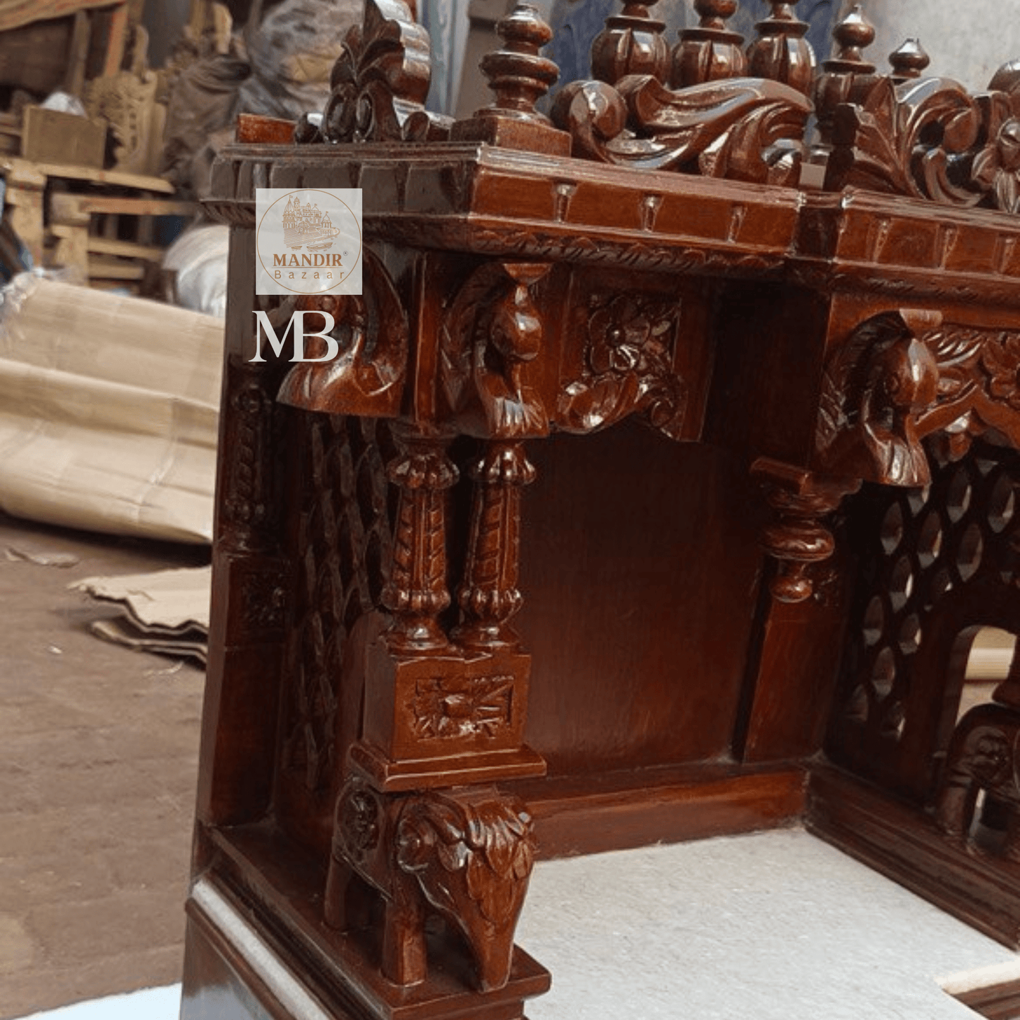 Wooden pooja mandir dimensions showing 48 inch height and 30 inch length