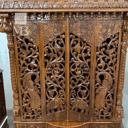 Wooden Hindu home temple cabinet with storage compartments