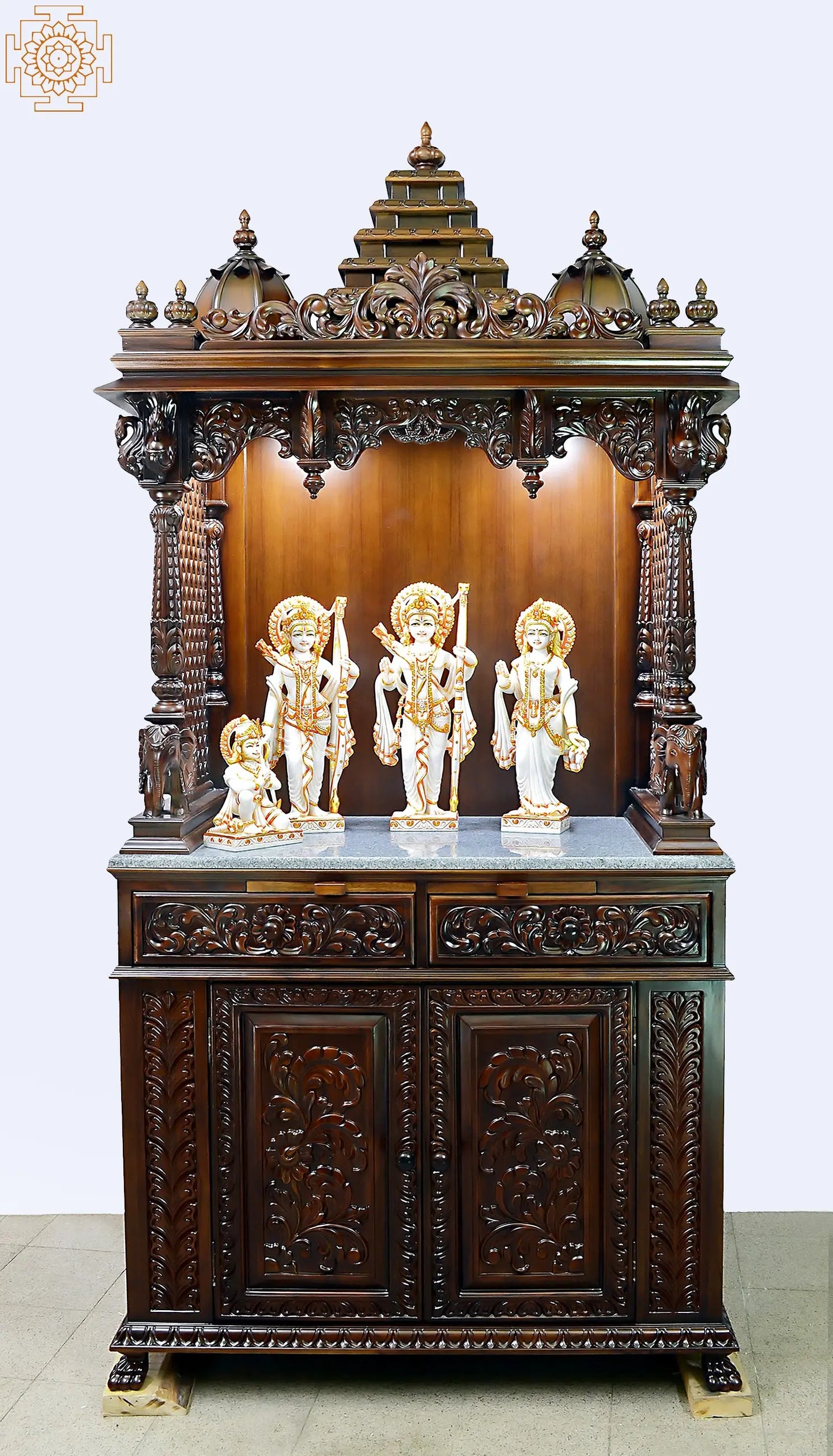 Large Designer Wooden Temple | Wooden Pooja Mandir | Temple With Doors & Drawers | Handmade | Made In India